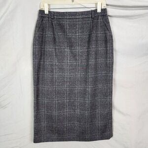 NINA HOLTHOFF Germany Size 40 (US 10) Classic Gray Plaid Wool Flannel Midi Skirt